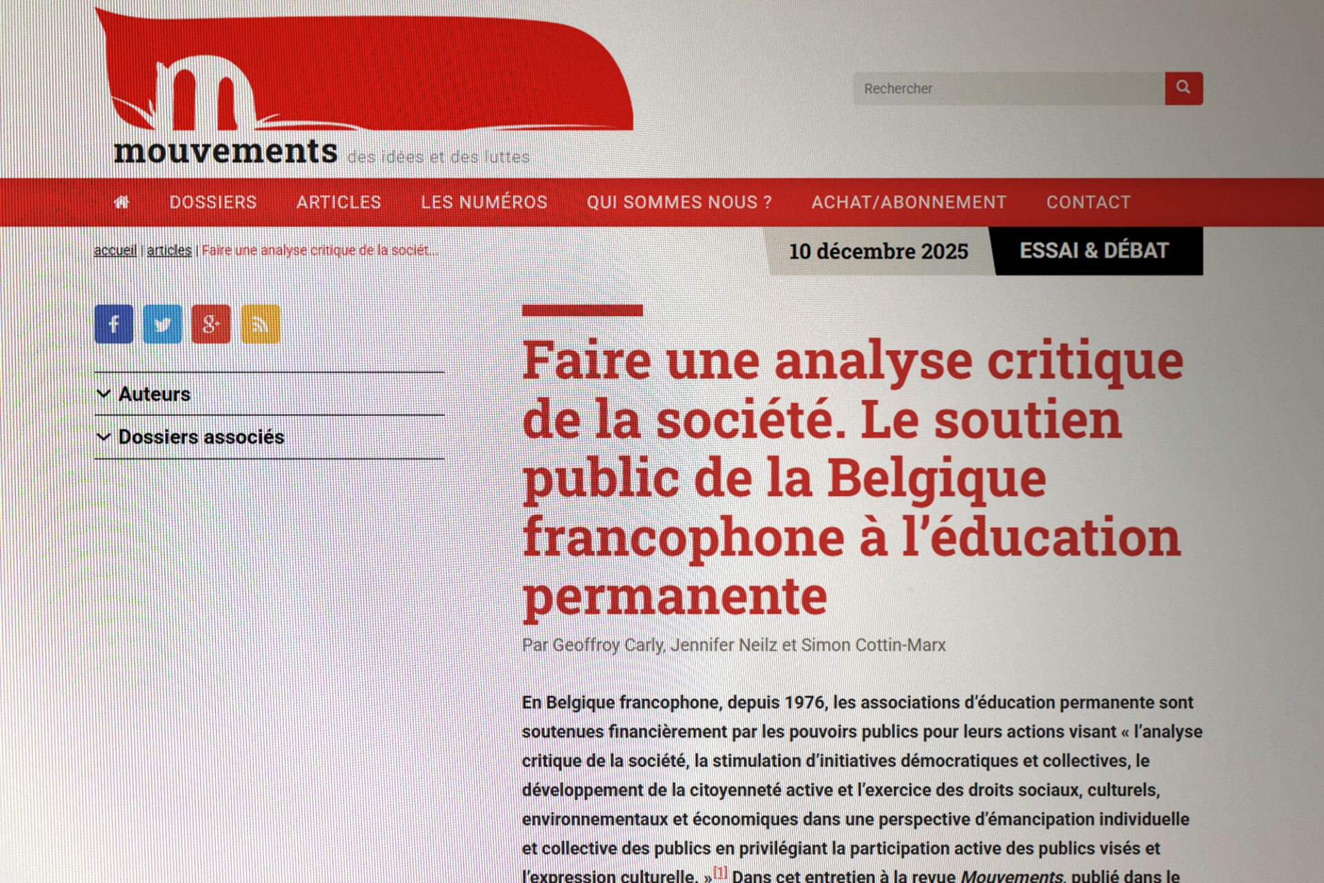 Capture d'écran de la revue Mouvements