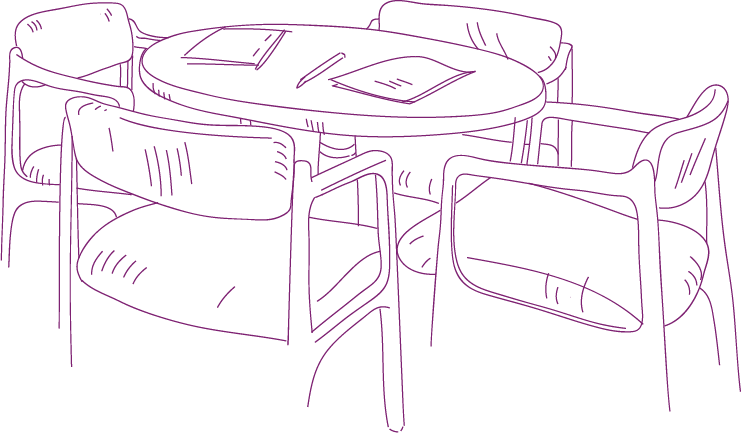 Table, chaises et documents