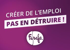 Visuel avec le logo de la FESEFA et le slogan "Créer de l'emploi, pas en détruire!"